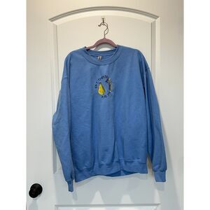 Gildan Eat Cheese and Sin Embroidered Blue Sweatshirt Size Large